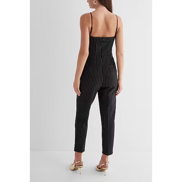 EXPRESS Pinstripe Sweetheart Neckline Straight Leg Jumpsuit, Sz 6 - Picture 9 of 15